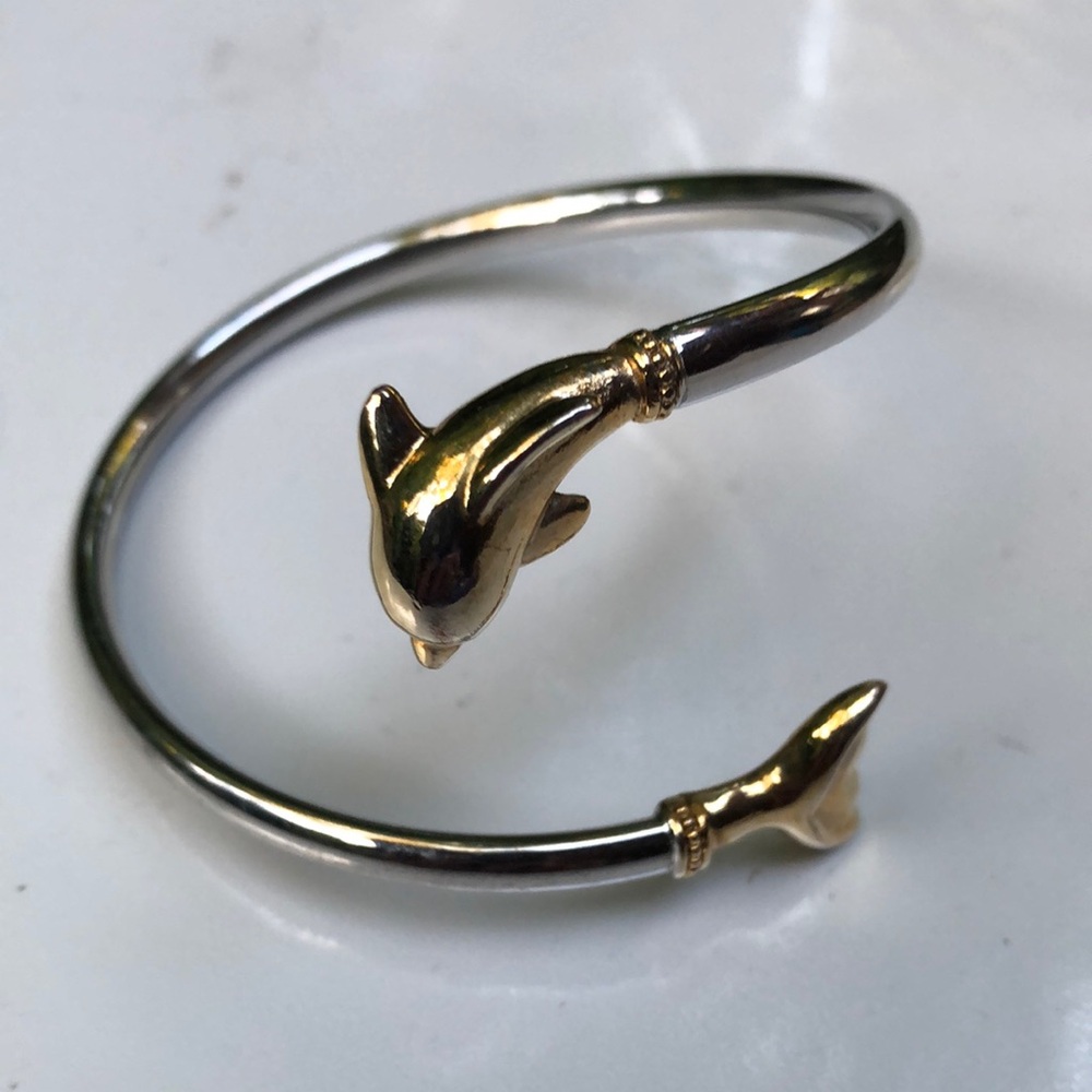 Gold and Silver Dolphin Cuff Wrap Bracelet - Picture 3 of 5